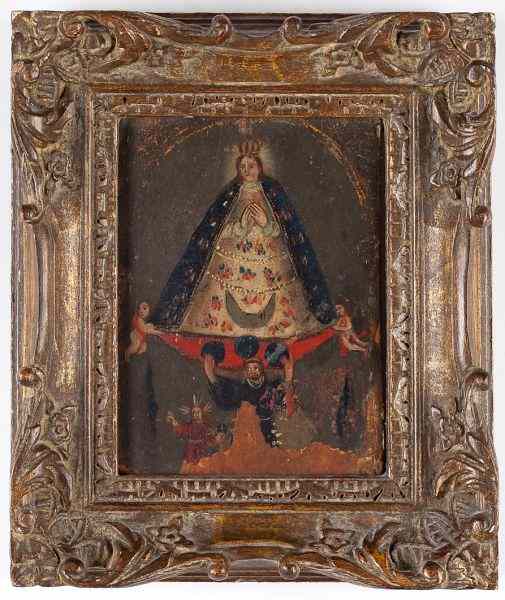 Appraisal: Spanish Colonial Icon th centuryoil on panel depicting the Virgen