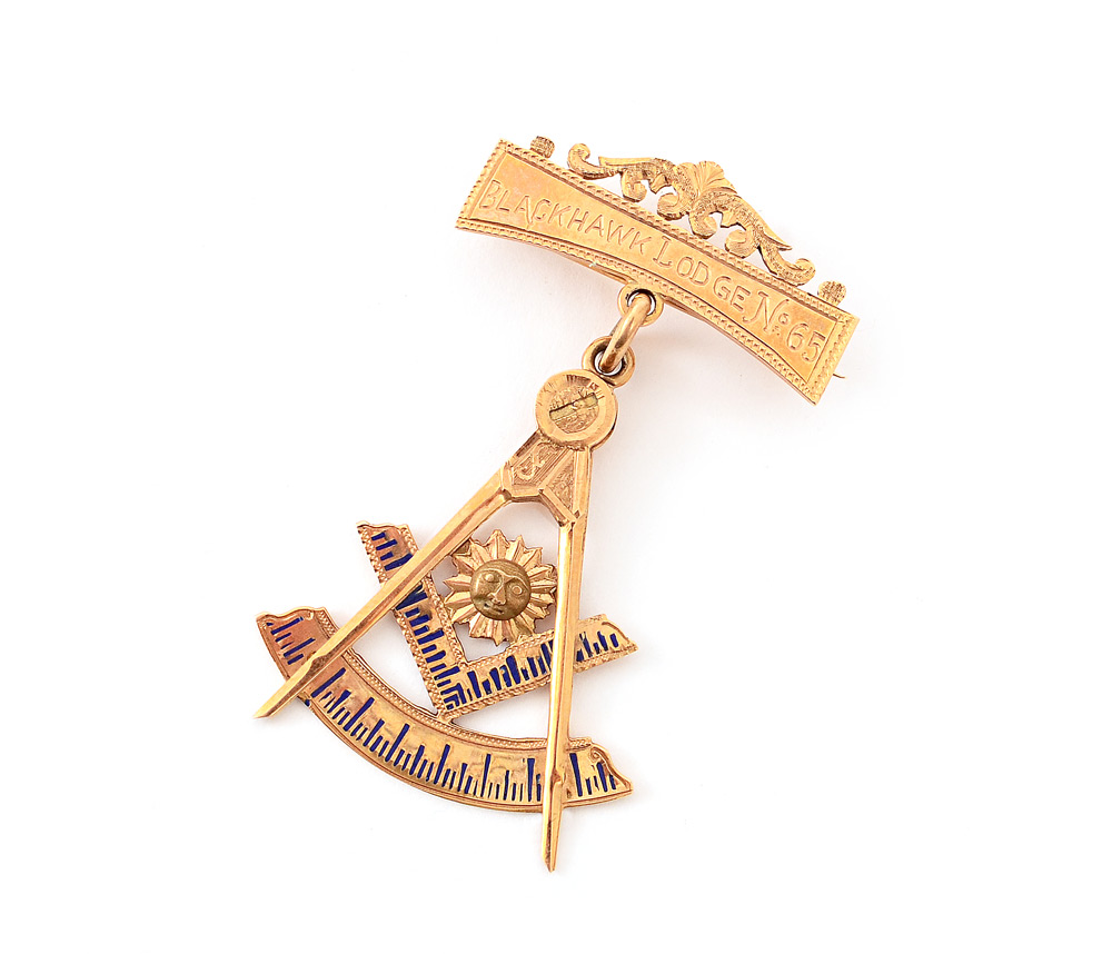 Appraisal: K GOLD MASONIC BLACKHAWK LODGE PIN Engraved ''Blackhawk Lodge No