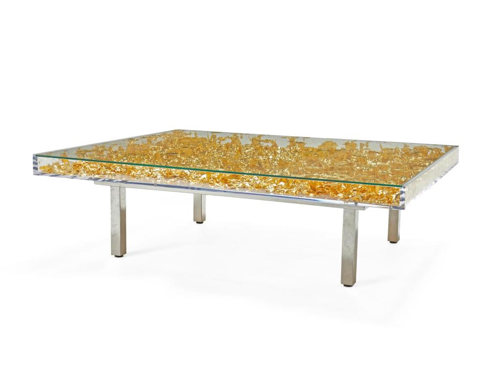 Appraisal: Yves Klein - French Table Monogold designed Gold leaf glass