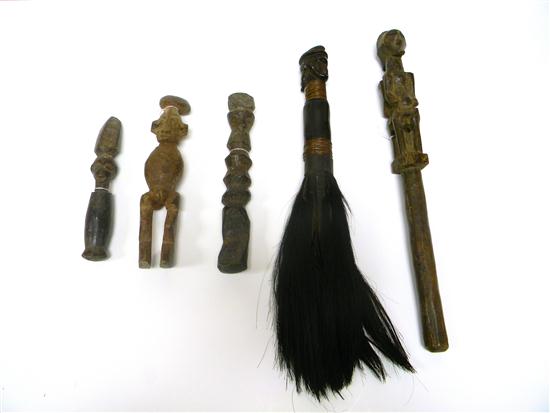 Appraisal: Central African Yaka Tribe items including four wooden sculptures of