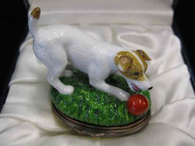 Appraisal: Halcyon Days Enamel Box ''Jack Russell Terrier'' mint in box