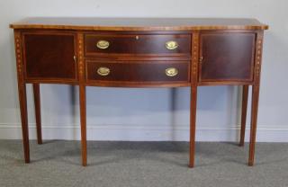 Appraisal: Ethan Allen Mahogany Inlaid and Banded Serpentine Front Sideboard From