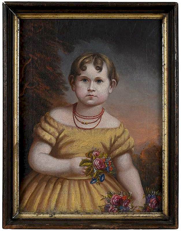 Appraisal: American School th century Folk portrait of a Young Girl