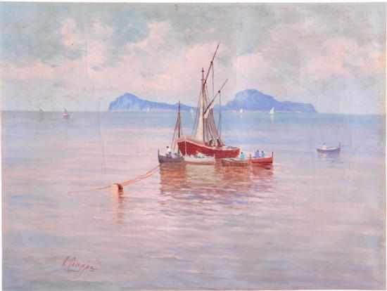 Appraisal: V Ciappa Italian th th century FISHERMEN IN BAY oil