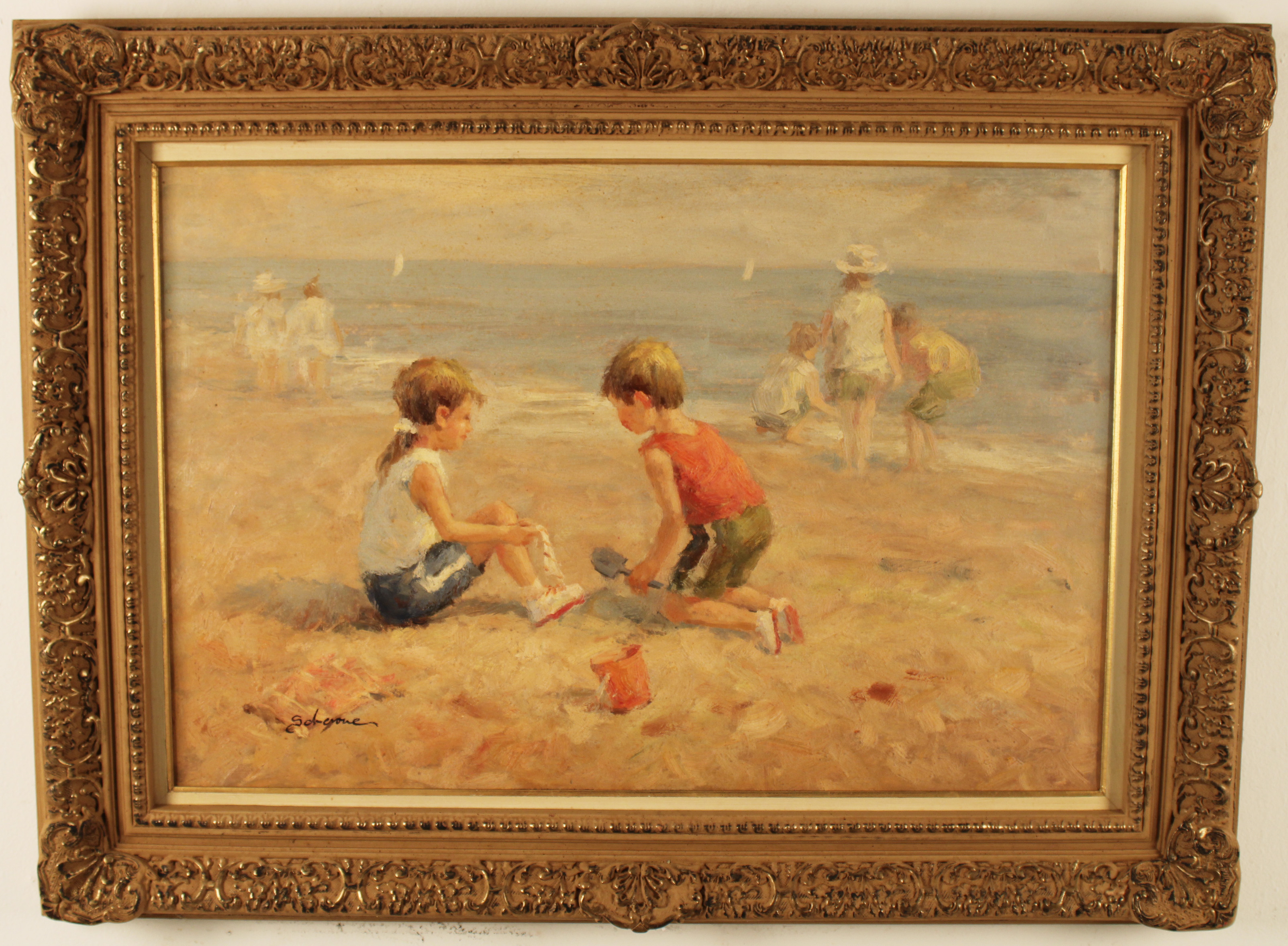 Appraisal: SIGNED O C PAINTING OF CHILDREN AT THE BEACH Oil