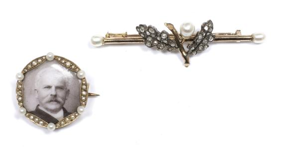 Appraisal: LOT OF A PEARL AND DIAMOND BROOCH and A PEARL