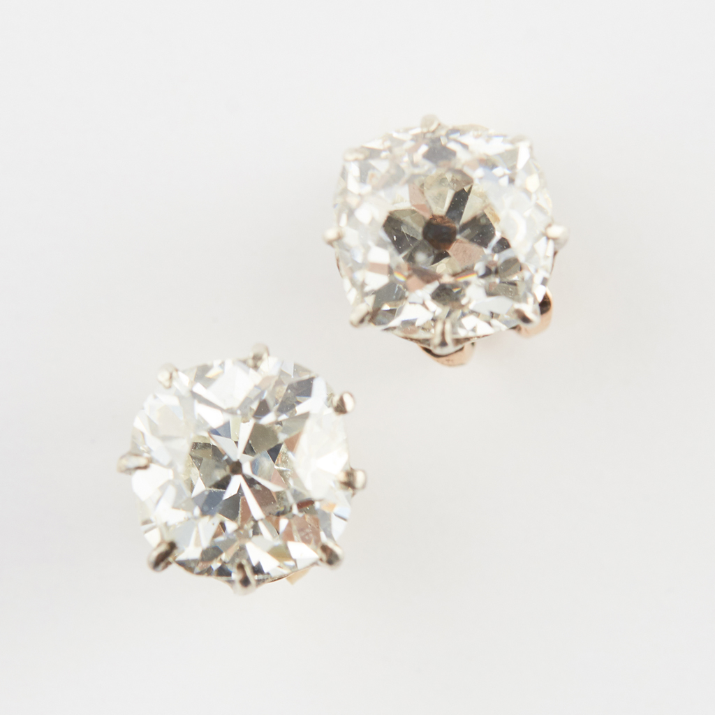 Appraisal: A pair of old cushion cut diamond stud earrings each