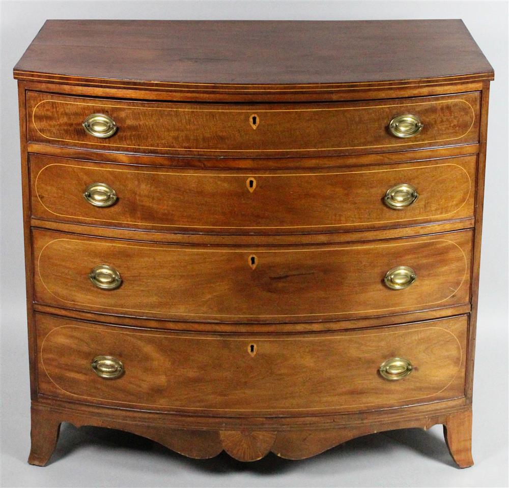 Appraisal: FEDERAL LINE INLAID MAHOGANY BOW FRONT CHEST OF DRAWERS fitted