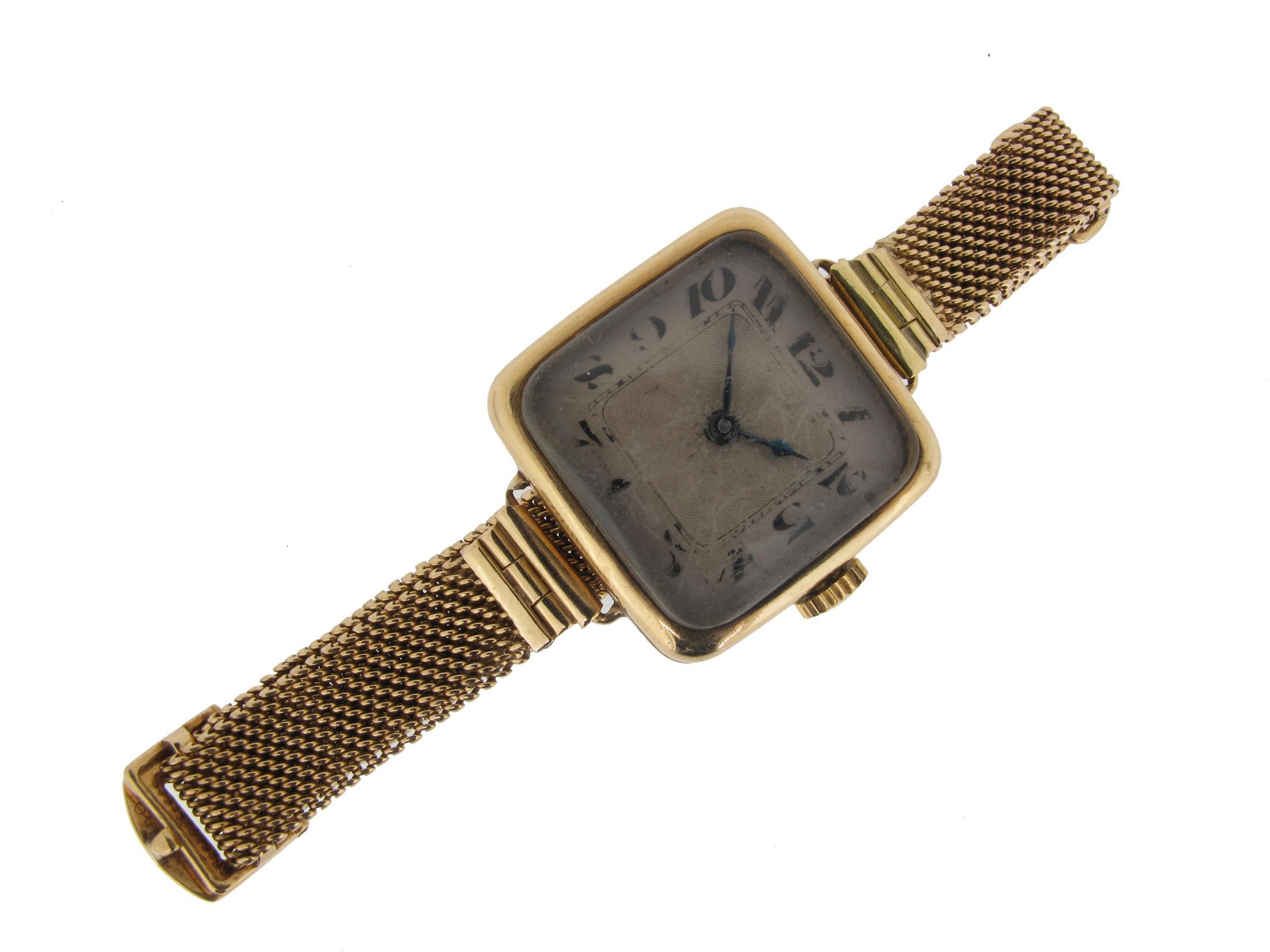 Appraisal: A lady s square shaped gold wristwatch