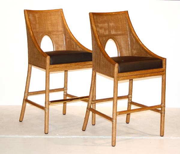 Appraisal: A set of three Barbara Barry caned barstools McGuire Furniture