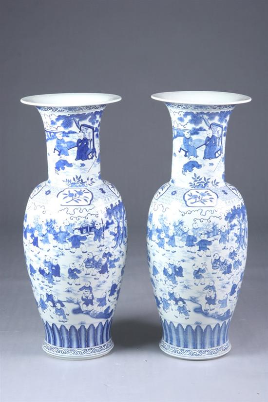 Appraisal: LARGE PAIR CHINESE BLUE AND WHITE PORCELAIN VASES Jiajing underglazed