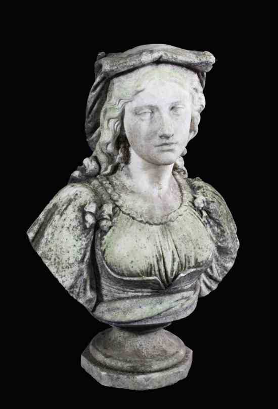 Appraisal: A th century carved white marble bust of a maiden