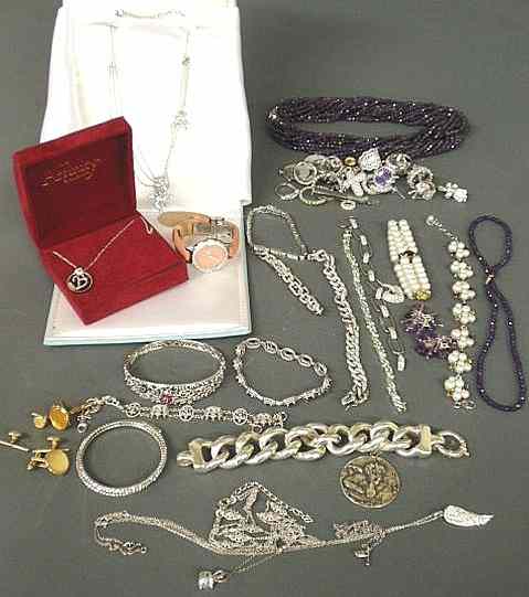 Appraisal: Large grouping of sterling silver jewelry and accessories some with