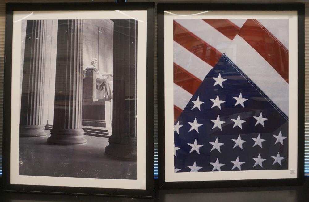 Appraisal: Lincoln Memorial Reproduction Photograph and U S Flag Color Print