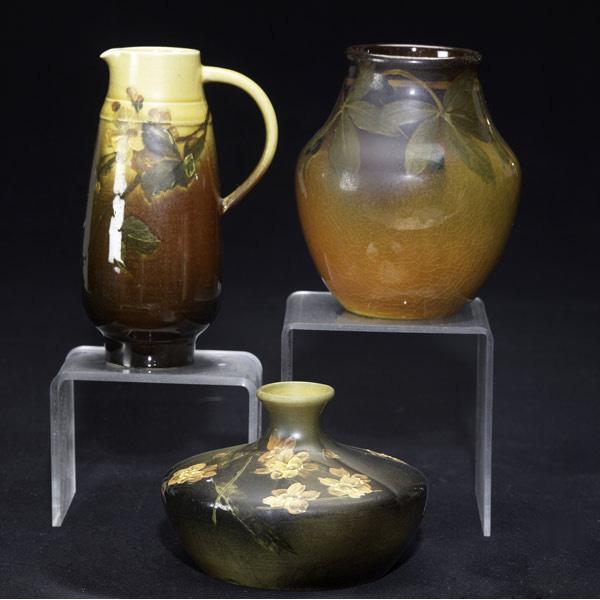 Appraisal: ROOKWOOD Three Standard glaze vessels small uncrazed pitcher by unidentified