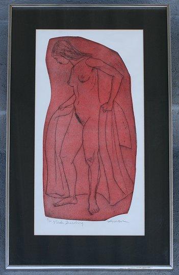 Appraisal: AMEN Irving American - ''Nude Disrobing'' Lithograph sight size ''