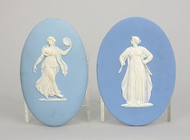 Appraisal: Two Large Wedgwood Blue Jasper Furniture Medallion Plaques ca late