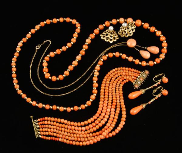 Appraisal: - Ladies' Coral Necklace and K Pearl Earrings Ladies' coral