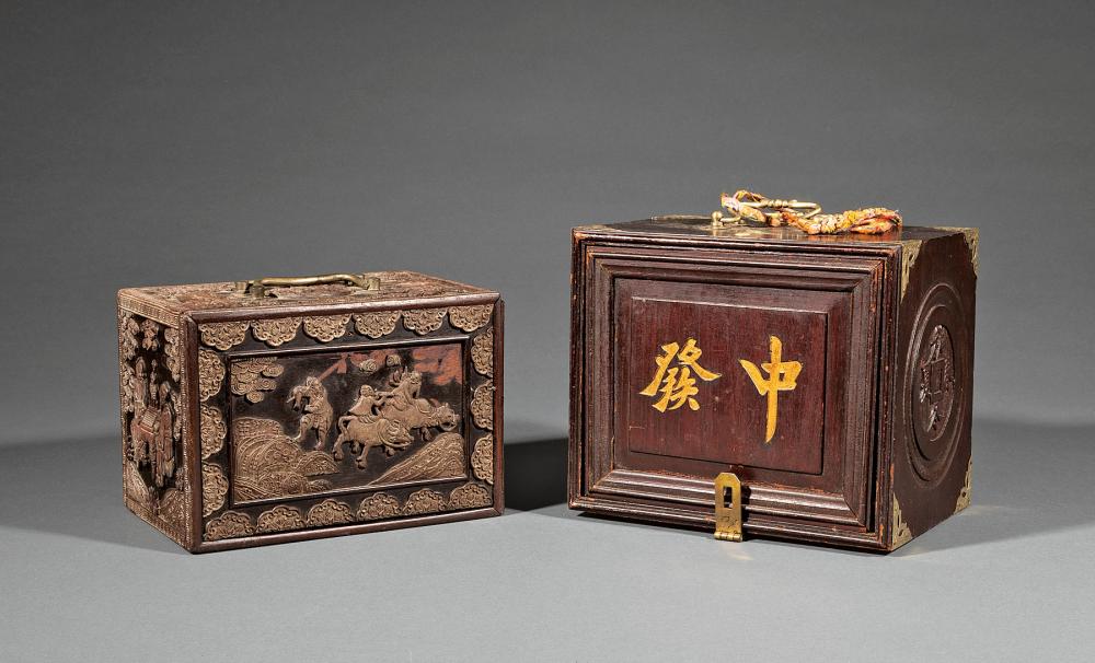 Appraisal: Two Vintage Chinese Cased Mahjong Sets smaller case with applied