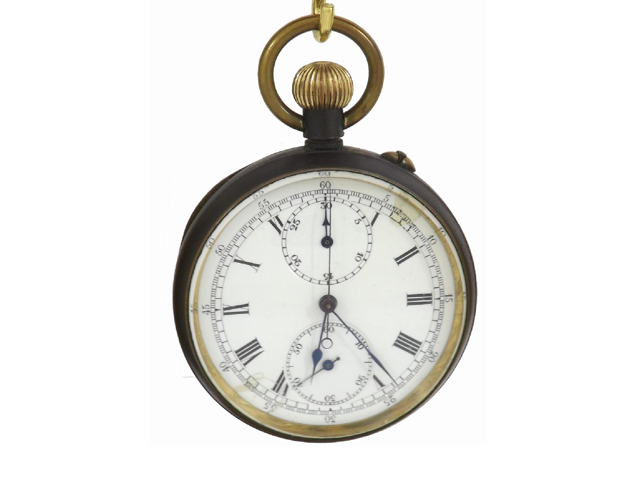 Appraisal: Swiss gunmetal lever centre second chronograph pocket watch gilt frosted