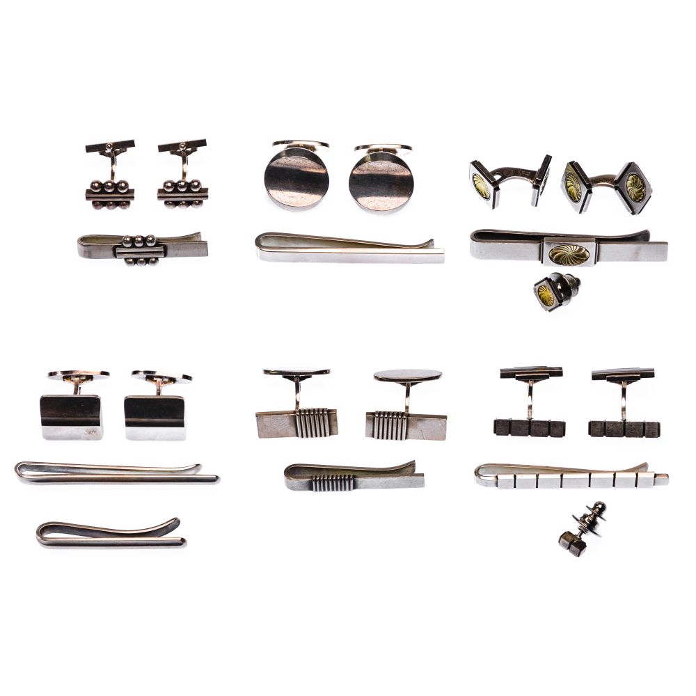 Appraisal: GEORG JENSEN STERLING SILVER CUFFLINK TIEBAR AND TIETACK SETS sets