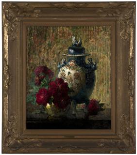 Appraisal: Pierre Eugene Montezin Still life with red roses and Chinese