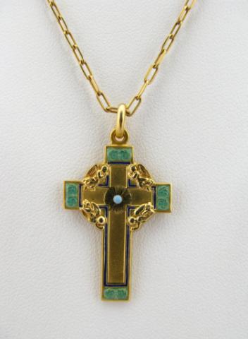 Appraisal: Masriera k yellow gold with k gold wash Enameled Cross