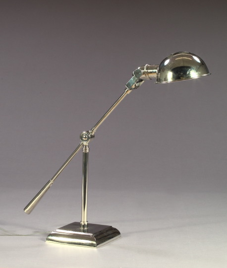 Appraisal: French Silvered Brass Desk Lamp cantilevered and adjustable h