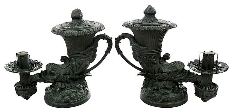 Appraisal: Pair Johnston Brookes Cornucopia Argand Lamps British th century cast