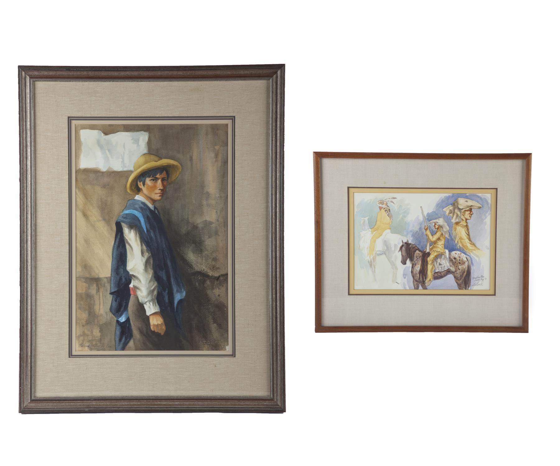 Appraisal: TWO PAINTINGS BY THAD LELAND AMERICAN - Watercolor on paper