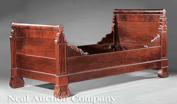 Appraisal: An American Late Classical Carved Mahogany Sleigh Bed mid- th