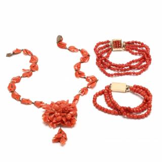 Appraisal: Victorian Coral Grouping to include a gold tone necklace of