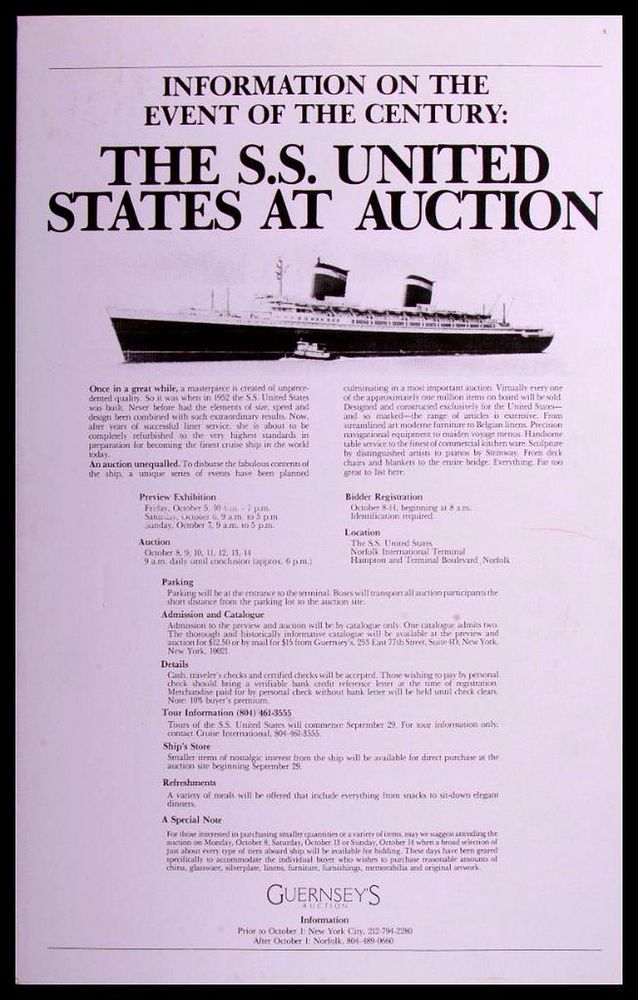 Appraisal: Ocean Liner Memorabilia The S S United States At Auction