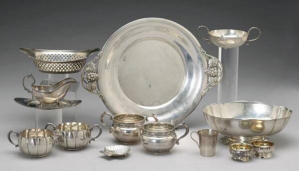 Appraisal: A group of sterling table items Comprising tray Randahl length