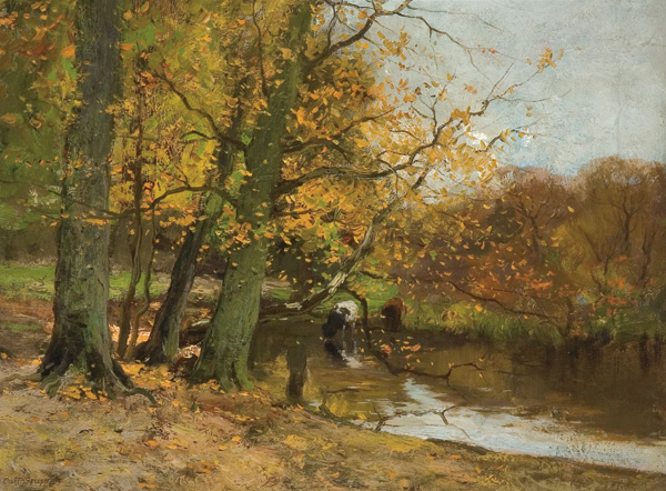 Appraisal: GRUPPE CHARLES P American - Cattle Watering in an Autumn