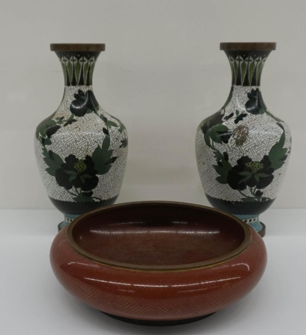 Appraisal: CHINESE CLOISONNE BULB BOWL AND PAIR VASES H OF TALLER