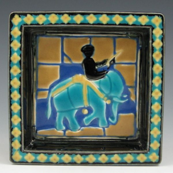 Appraisal: Rookwood polychromatic ashtray from with elephant and rider Marked with