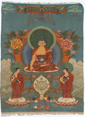 Appraisal: THREE SINO-TIBETAN SILK KESI Three Sino-Tibetan silk kesi seated Buddha