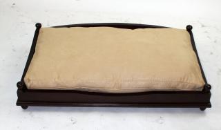 Appraisal: Mahogany dog bed with upholstered cushion Mahogany dog bed with