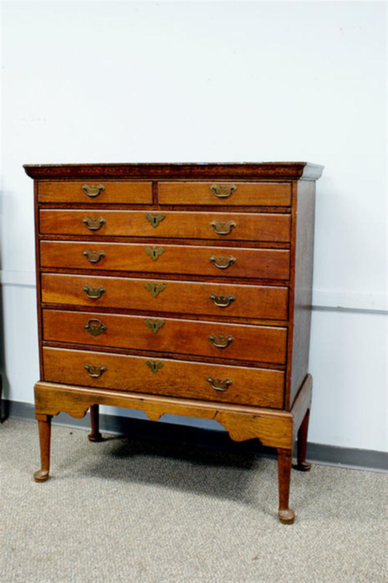 Appraisal: Oak QA chest on frame over drawers base with pad