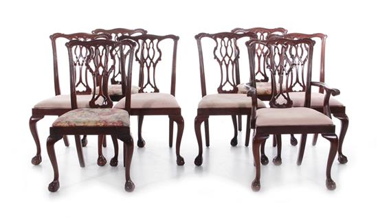 Appraisal: Chippendale style carved mahogany dining chairs set of eight seven