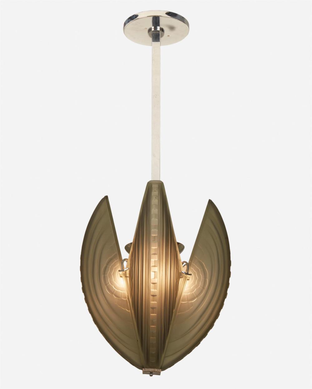 Appraisal: A Sabino-style Art Deco glass chandelier th Century Metal fixture