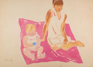 Appraisal: OLGA DEINEKO RUSSIAN - Children gouache and pencil on paper