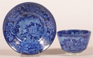 Appraisal: Historical Staffordshire Blue Cup and Saucer Historical Staffordshire Blue Transfer