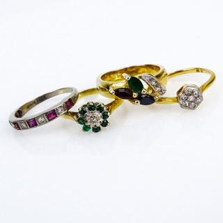 Appraisal: Grouping of Four Art Deco Karat Gold Rings Grouping of