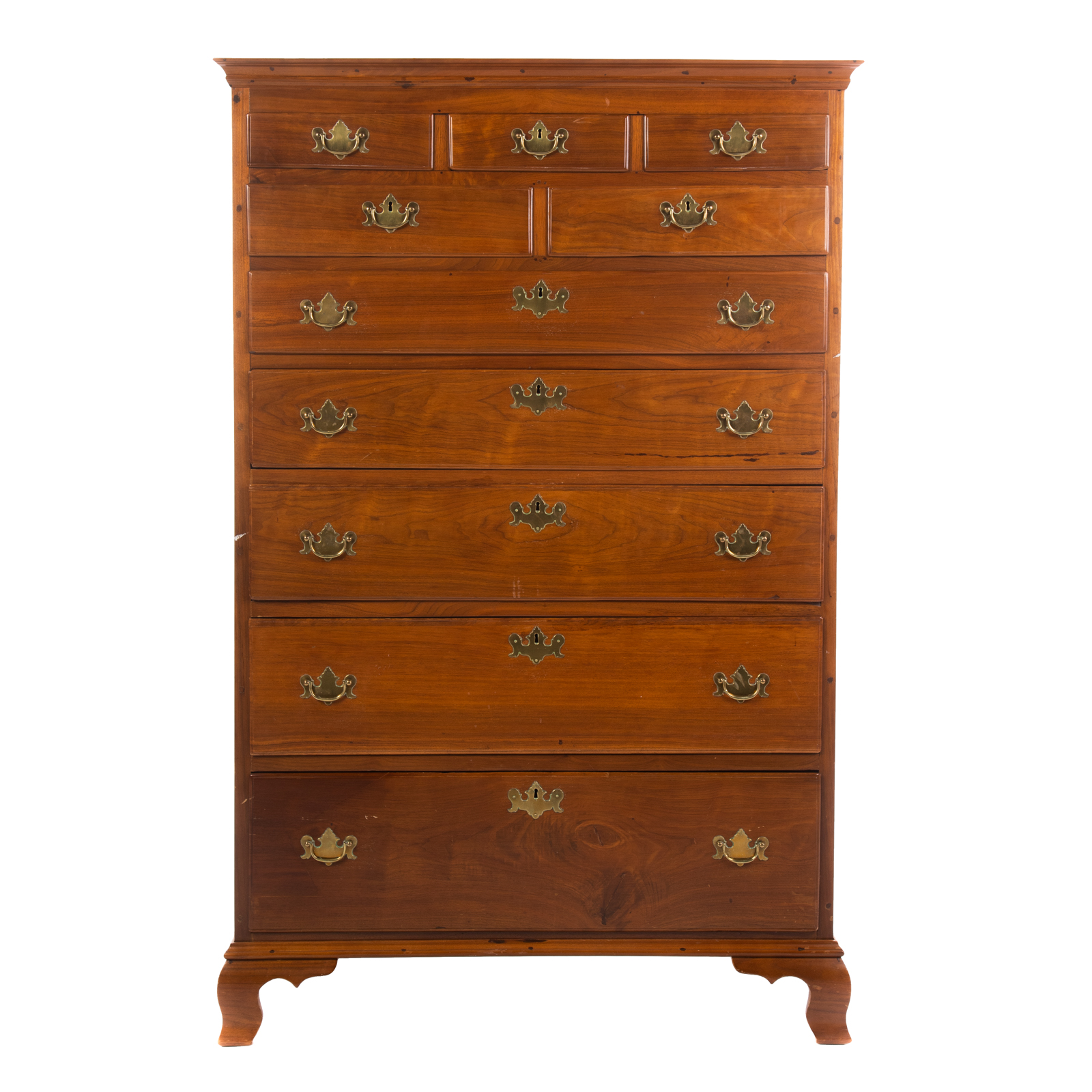 Appraisal: AMERICAN CHIPPENDALE WALNUT TALL CHEST Pennsylvania circa Three short drawers