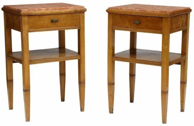 Appraisal: pair French maple nightstands early th c having inset marble