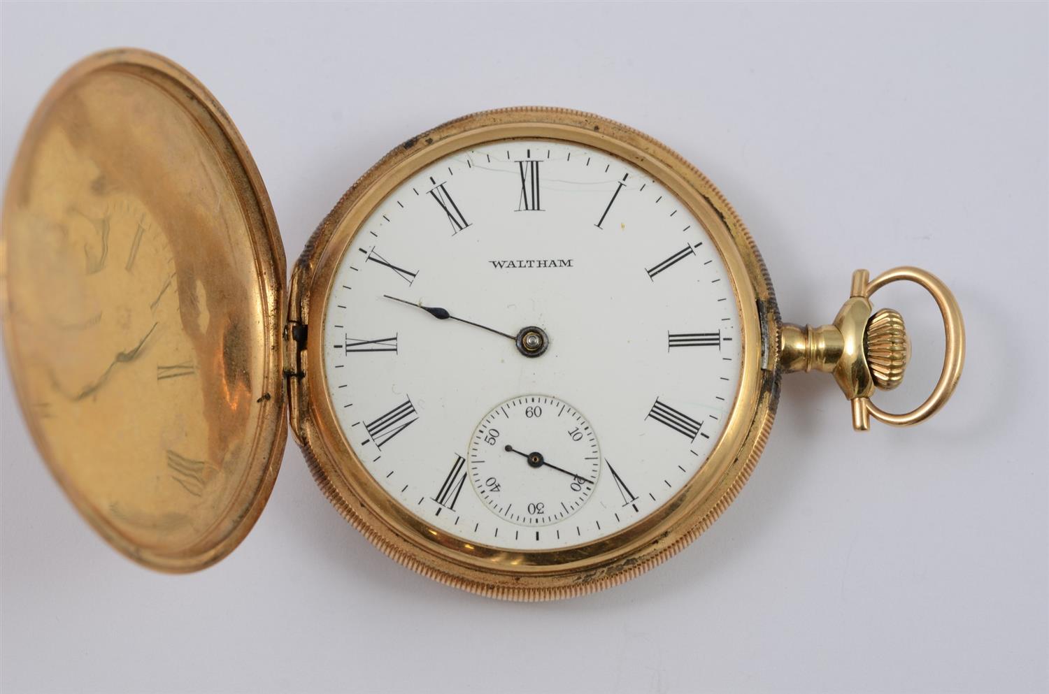 Appraisal: K Yellow Gold Waltham Pocket Watch size engraved case with