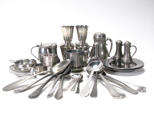 Appraisal: Group of Pewter Table Serving Accessories including muffineer cream pitcher