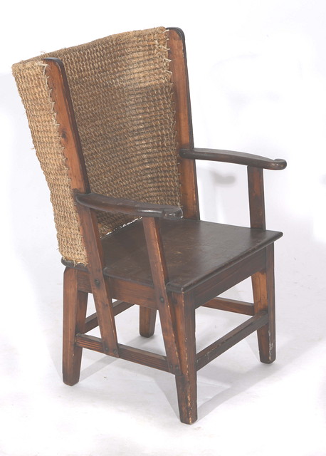 Appraisal: AN ANTIQUE ORKNEY CHILD'S PINE ELBOW CHAIR with rush back